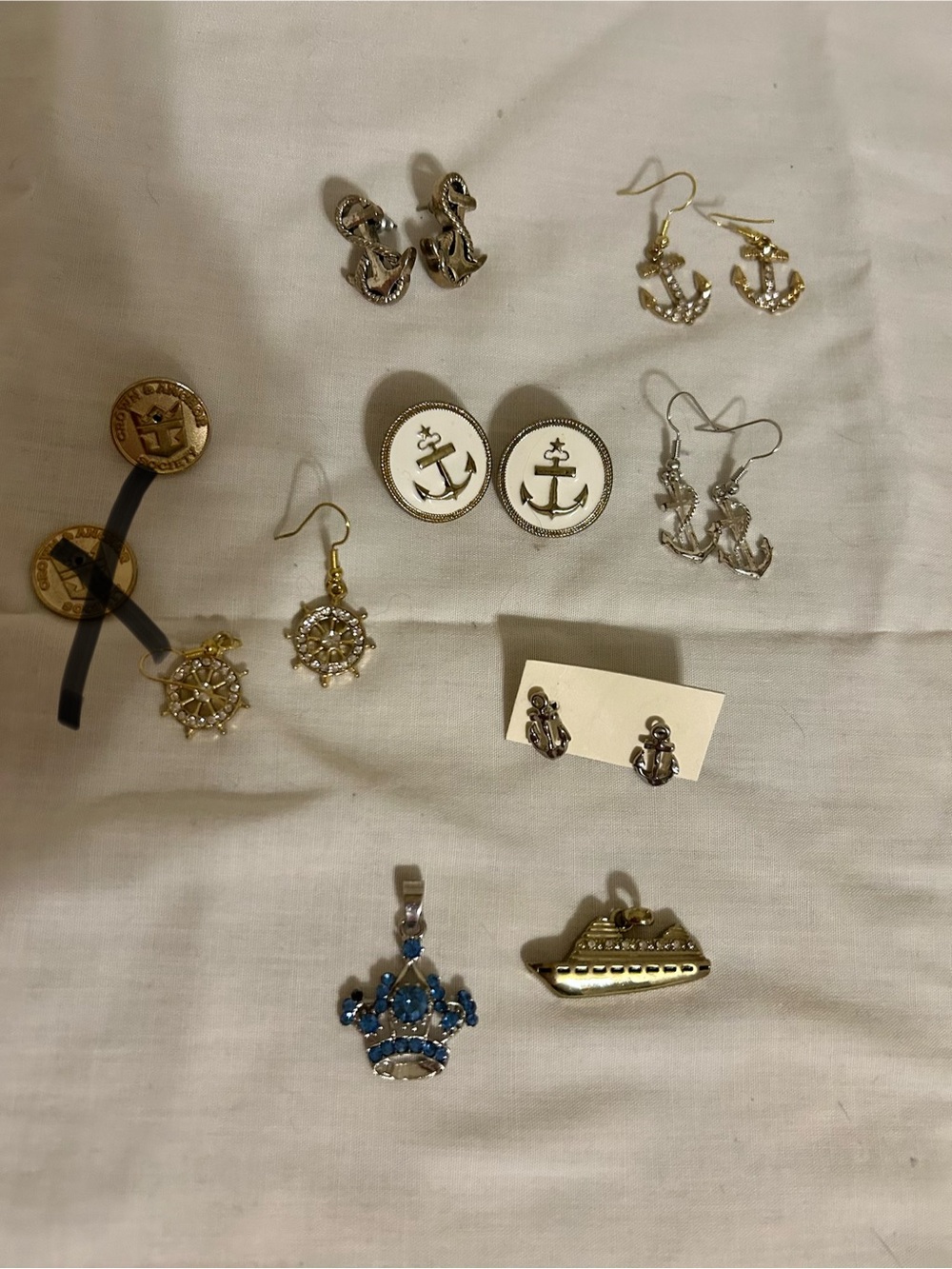 Nautical Anchor & Ship Jewelry Lot -6 Pr Earrings-2 Pendants - 1 Pin -Bonus